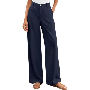 BTFBM Women Wide Leg Pants High Waisted Spring 2026 Business Casual Outfits Slacks Trousers Dressy Palazzo Pants Pockets(Navy Blue)