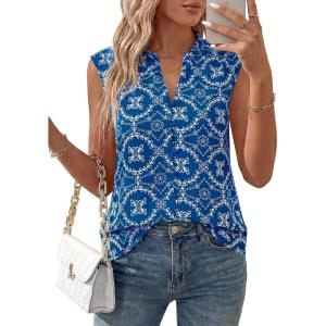 BTFBM Womens Summer Tops Dressy Casual 2026 Floral Sleeveless Button Down Shirts Boho Tank Top Beach Vacation Clothes(Blue)