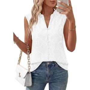 BTFBM Womens Summer Tops Dressy Casual 2026 Floral Sleeveless Button Down Shirts Boho Tank Top Beach Vacation Clothes(White)
