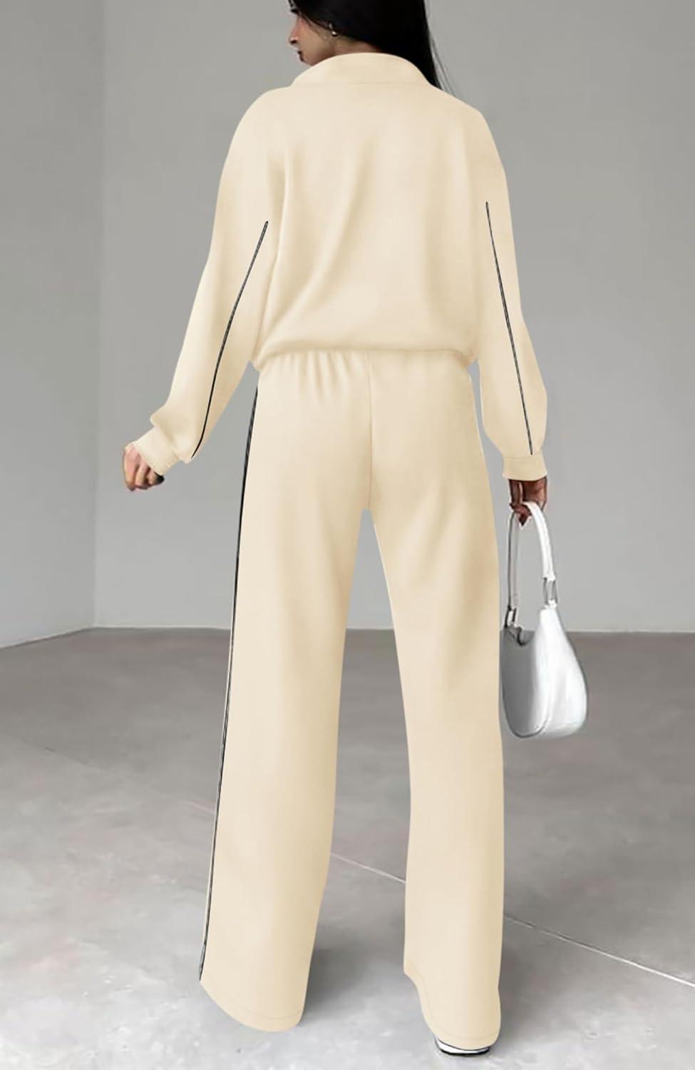 imageBTFBM Womens Two Piece Tracksuit Spring 2026 Long Sleeve Zip Up Sweatshirt Long Pants Outfits Jogger Sweatsuit SetsApricot