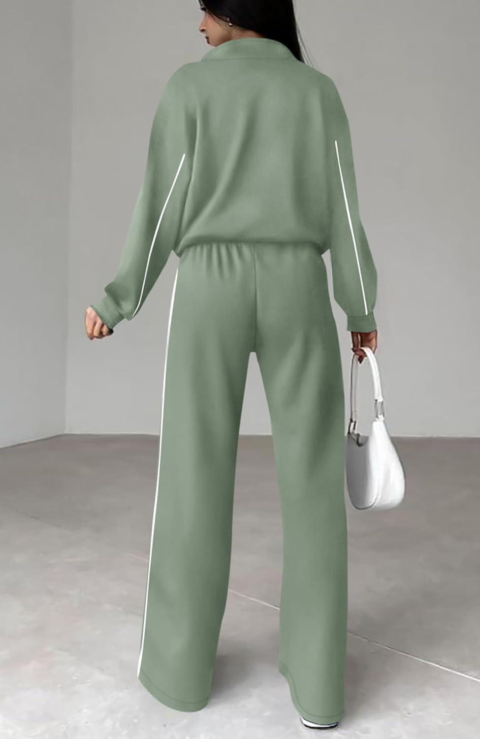 imageBTFBM Womens Two Piece Tracksuit Spring 2026 Long Sleeve Zip Up Sweatshirt Long Pants Outfits Jogger Sweatsuit SetsBean Green