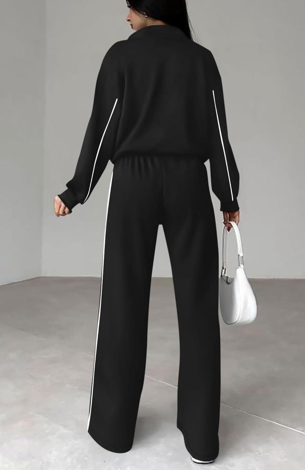 imageBTFBM Womens Two Piece Tracksuit Spring 2026 Long Sleeve Zip Up Sweatshirt Long Pants Outfits Jogger Sweatsuit SetsBlack