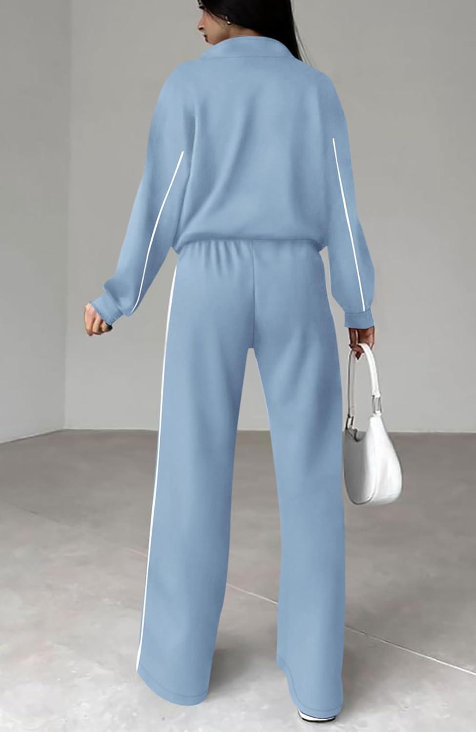imageBTFBM Womens Two Piece Tracksuit Spring 2026 Long Sleeve Zip Up Sweatshirt Long Pants Outfits Jogger Sweatsuit SetsBlue
