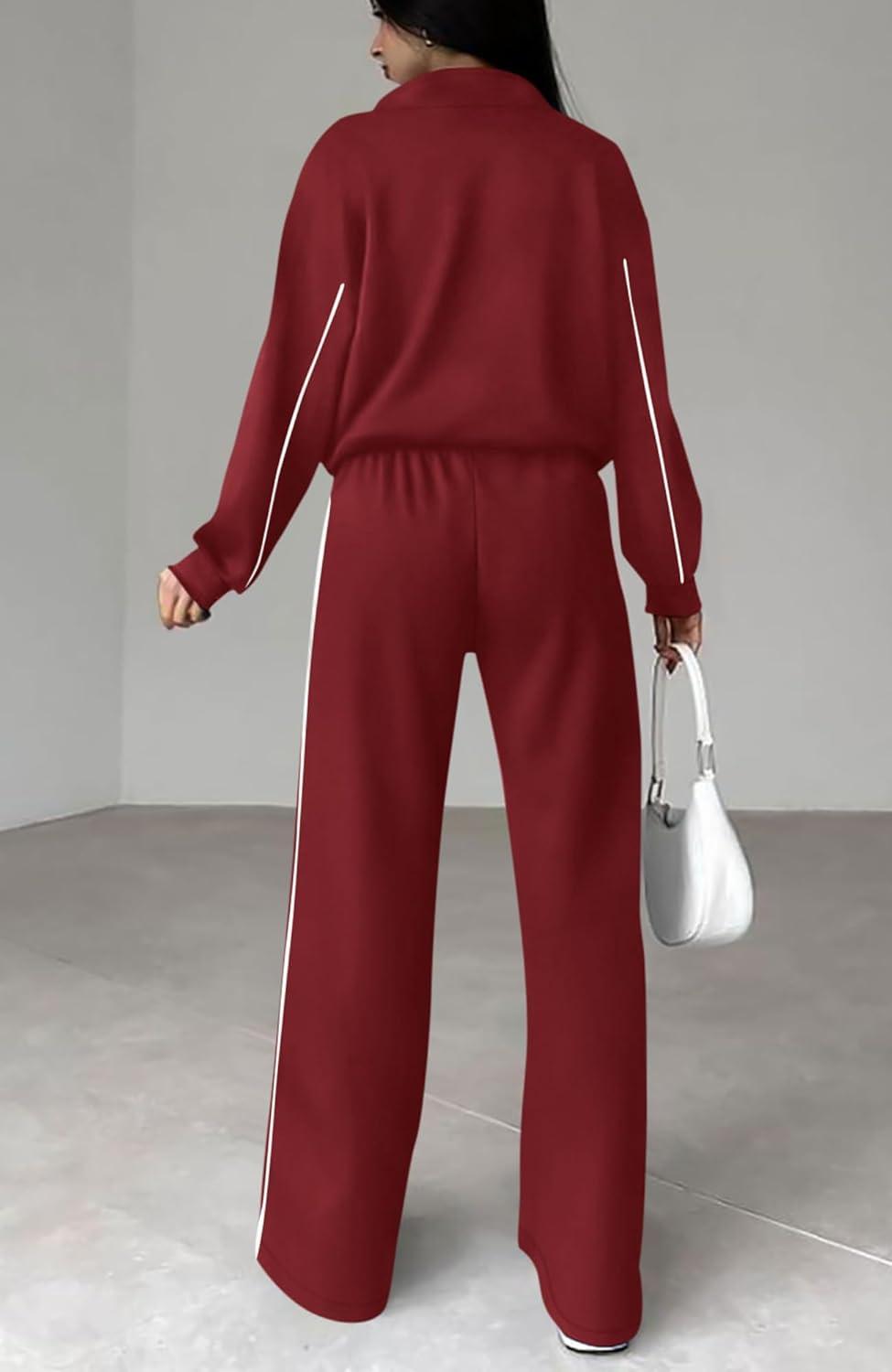imageBTFBM Womens Two Piece Tracksuit Spring 2026 Long Sleeve Zip Up Sweatshirt Long Pants Outfits Jogger Sweatsuit SetsBrick Red