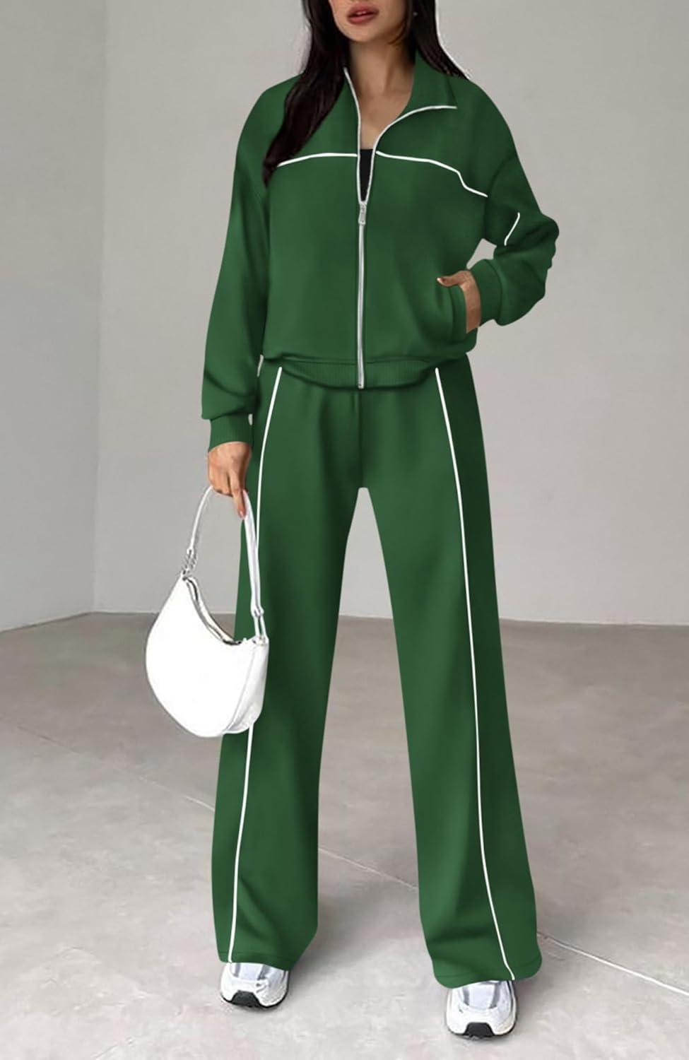 imageBTFBM Womens Two Piece Tracksuit Spring 2026 Long Sleeve Zip Up Sweatshirt Long Pants Outfits Jogger Sweatsuit SetsDark Green