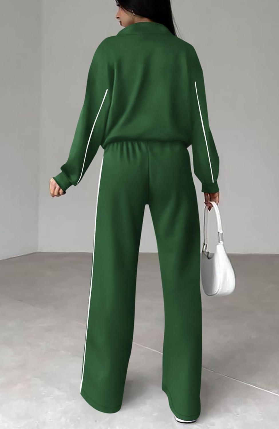 imageBTFBM Womens Two Piece Tracksuit Spring 2026 Long Sleeve Zip Up Sweatshirt Long Pants Outfits Jogger Sweatsuit SetsDark Green