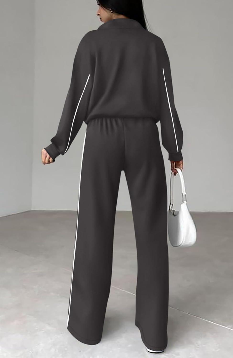 imageBTFBM Womens Two Piece Tracksuit Spring 2026 Long Sleeve Zip Up Sweatshirt Long Pants Outfits Jogger Sweatsuit SetsDark Grey
