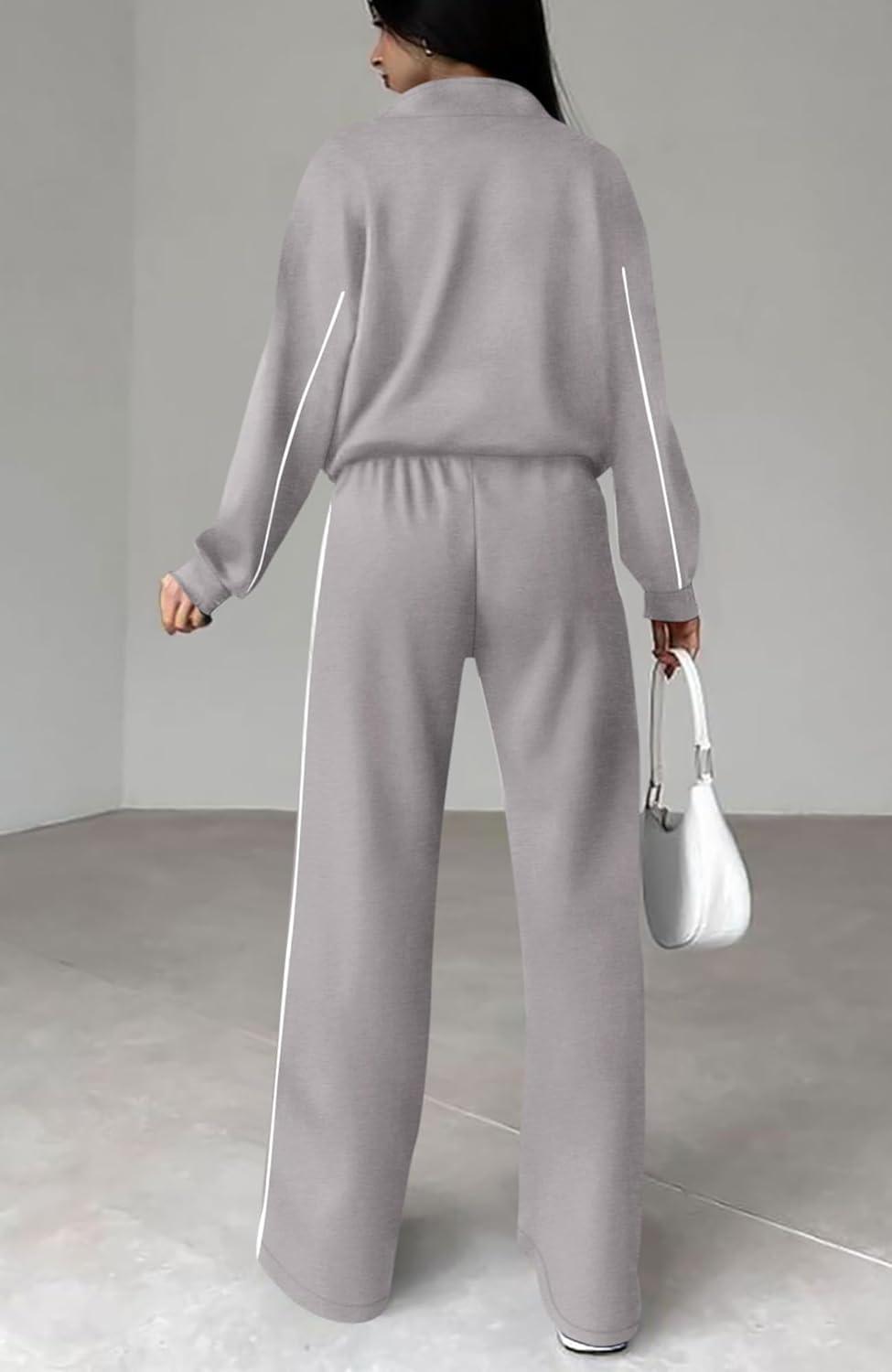 imageBTFBM Womens Two Piece Tracksuit Spring 2026 Long Sleeve Zip Up Sweatshirt Long Pants Outfits Jogger Sweatsuit SetsGrey