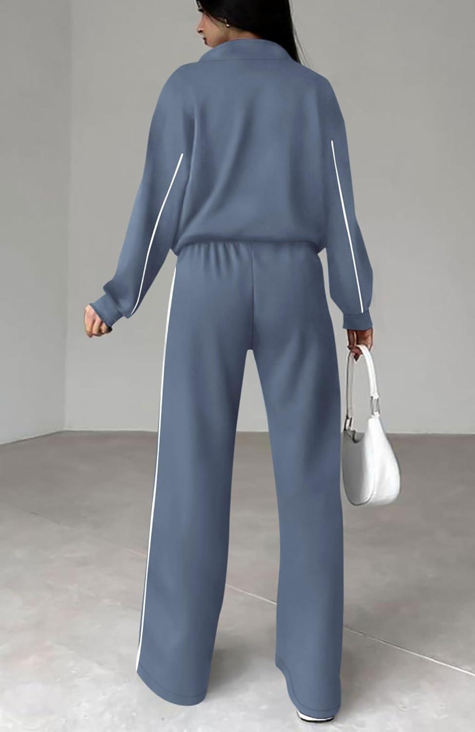imageBTFBM Womens Two Piece Tracksuit Spring 2026 Long Sleeve Zip Up Sweatshirt Long Pants Outfits Jogger Sweatsuit SetsGrey Blue