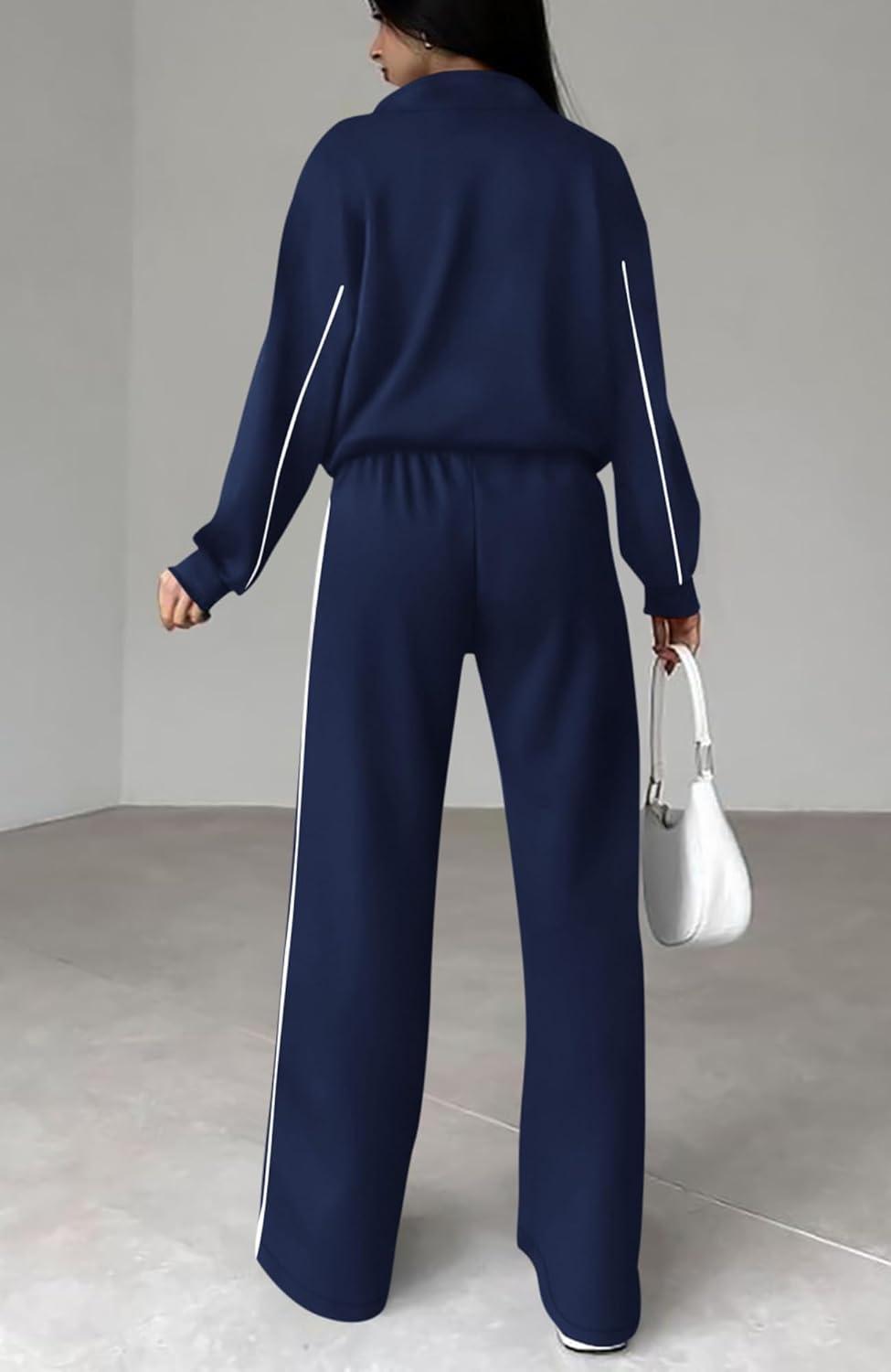 imageBTFBM Womens Two Piece Tracksuit Spring 2026 Long Sleeve Zip Up Sweatshirt Long Pants Outfits Jogger Sweatsuit SetsNavy Blue