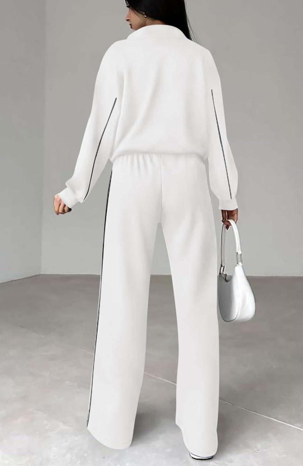 imageBTFBM Womens Two Piece Tracksuit Spring 2026 Long Sleeve Zip Up Sweatshirt Long Pants Outfits Jogger Sweatsuit SetsWhite