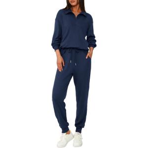 BTFBM Women’s 2 Piece Tracksuit Spring Outfits 2026 Long Sleeve Half Zip Sweatshirt Sweatpants Lounge Set Sweatsuits(Solid Navy)