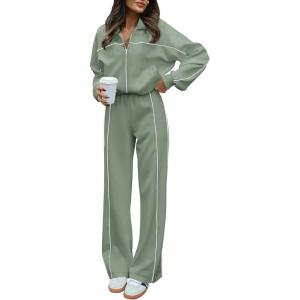 BTFBM Women’s Two Piece Tracksuit Spring 2026 Long Sleeve Zip Up Sweatshirt Long Pants Outfits Jogger Sweatsuit Sets(Bean Green)