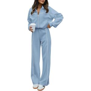 BTFBM Women’s Two Piece Tracksuit Spring 2026 Long Sleeve Zip Up Sweatshirt Long Pants Outfits Jogger Sweatsuit Sets(Blue)
