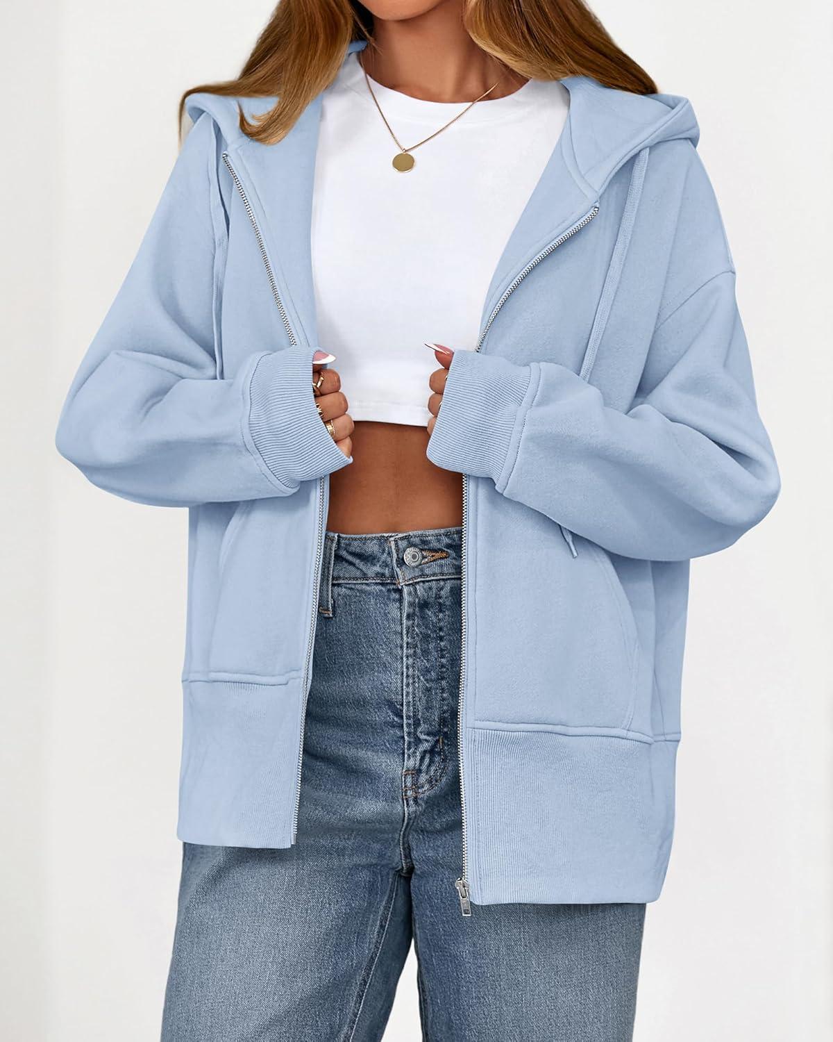 imageBTFBM Hoodies for Women Zip Up jacket Drawstring Spring Fashion 2026 Trendy Long Sleeve Sweatshirt Clothing OutfitsLight Blue