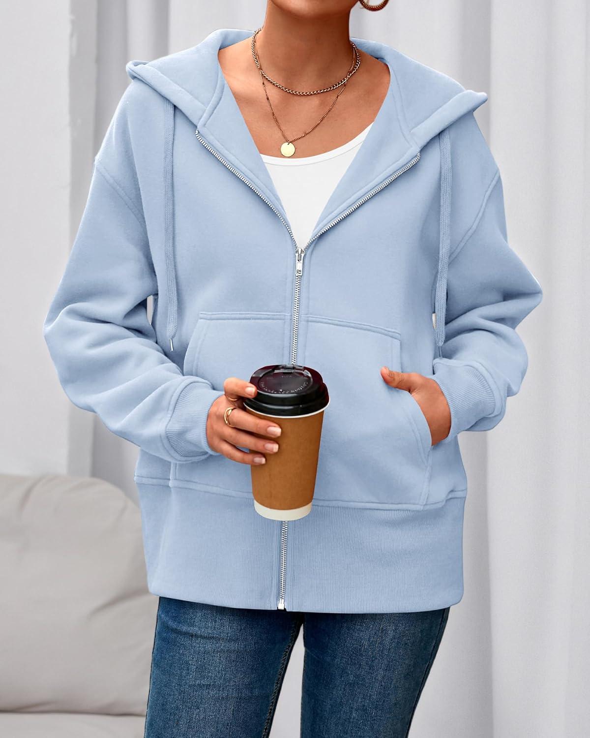 imageBTFBM Hoodies for Women Zip Up jacket Drawstring Spring Fashion 2026 Trendy Long Sleeve Sweatshirt Clothing OutfitsLight Blue