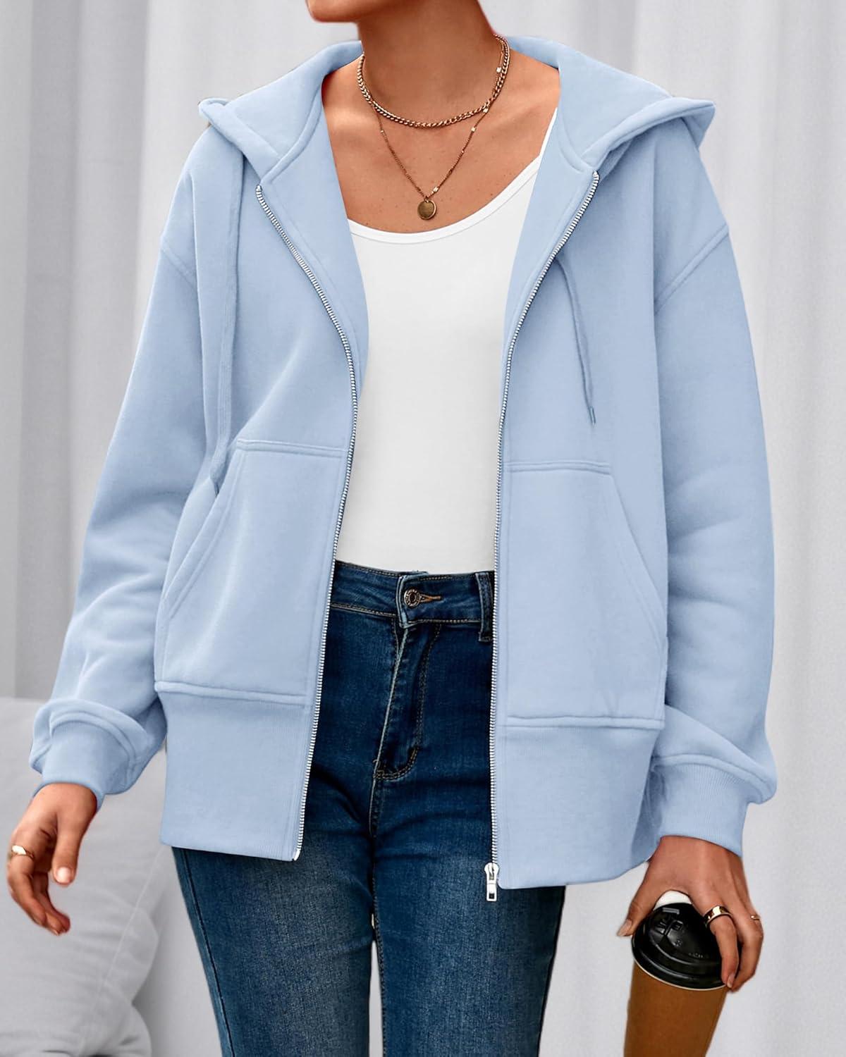 imageBTFBM Hoodies for Women Zip Up jacket Drawstring Spring Fashion 2026 Trendy Long Sleeve Sweatshirt Clothing OutfitsLight Blue