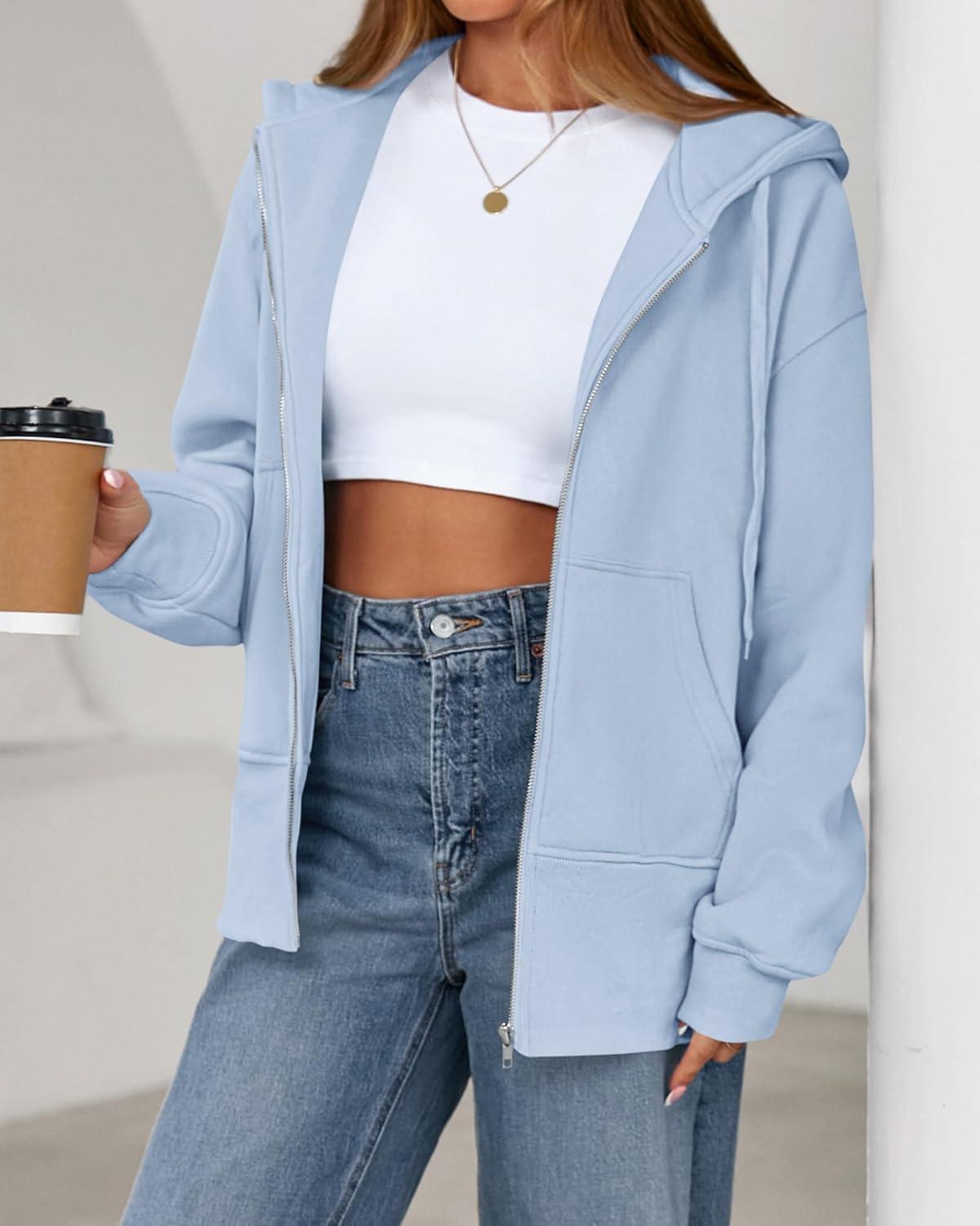 imageBTFBM Hoodies for Women Zip Up jacket Drawstring Spring Fashion 2026 Trendy Long Sleeve Sweatshirt Clothing OutfitsLight Blue