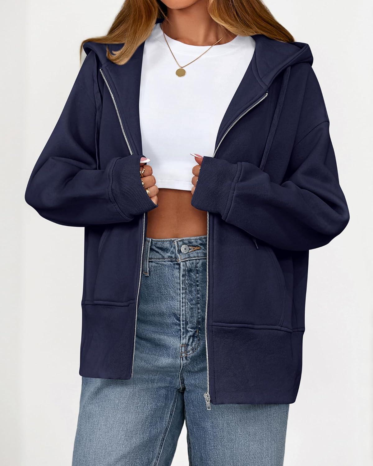 imageBTFBM Hoodies for Women Zip Up jacket Drawstring Spring Fashion 2026 Trendy Long Sleeve Sweatshirt Clothing OutfitsNavy