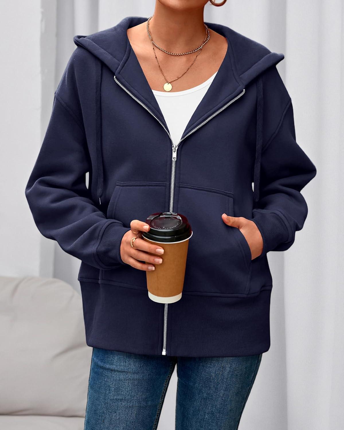 imageBTFBM Hoodies for Women Zip Up jacket Drawstring Spring Fashion 2026 Trendy Long Sleeve Sweatshirt Clothing OutfitsNavy