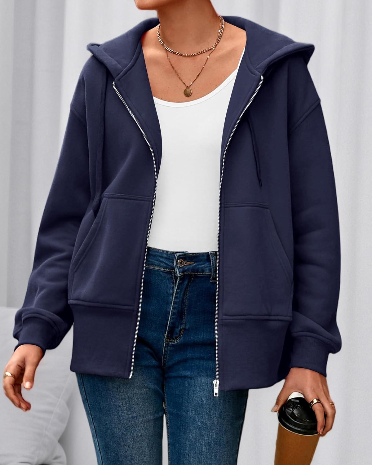 imageBTFBM Hoodies for Women Zip Up jacket Drawstring Spring Fashion 2026 Trendy Long Sleeve Sweatshirt Clothing OutfitsNavy