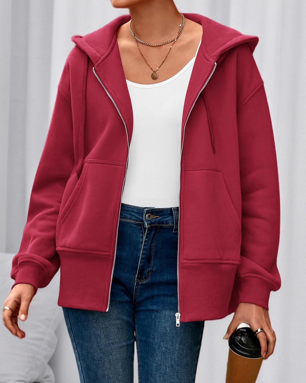 imageBTFBM Hoodies for Women Zip Up jacket Drawstring Spring Fashion 2026 Trendy Long Sleeve Sweatshirt Clothing OutfitsRed