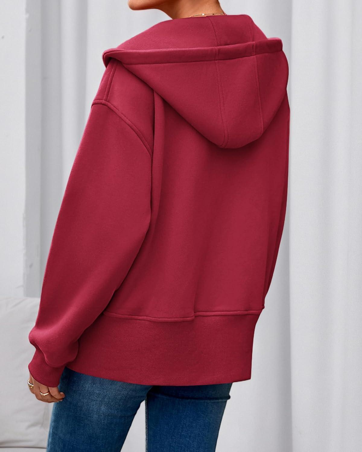 imageBTFBM Hoodies for Women Zip Up jacket Drawstring Spring Fashion 2026 Trendy Long Sleeve Sweatshirt Clothing OutfitsRed