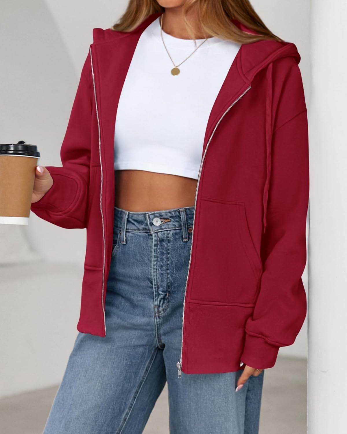 imageBTFBM Hoodies for Women Zip Up jacket Drawstring Spring Fashion 2026 Trendy Long Sleeve Sweatshirt Clothing OutfitsRed