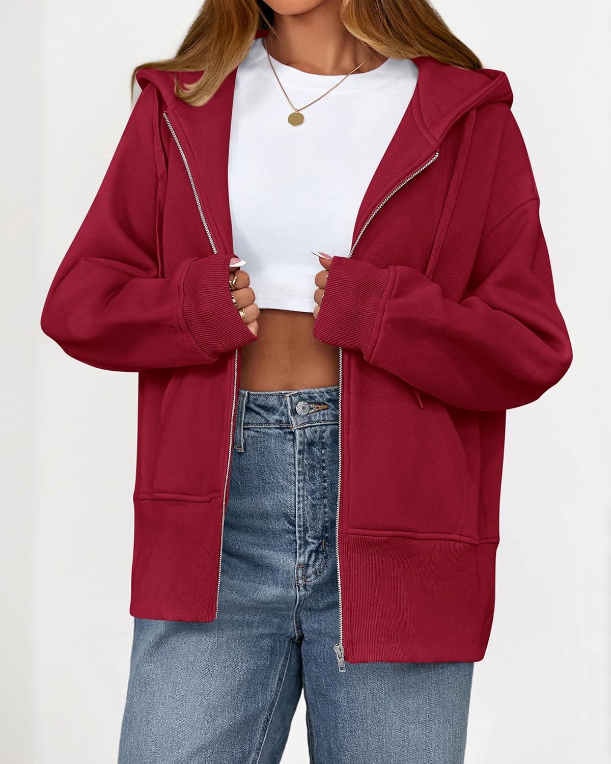 imageBTFBM Hoodies for Women Zip Up jacket Drawstring Spring Fashion 2026 Trendy Long Sleeve Sweatshirt Clothing OutfitsRed