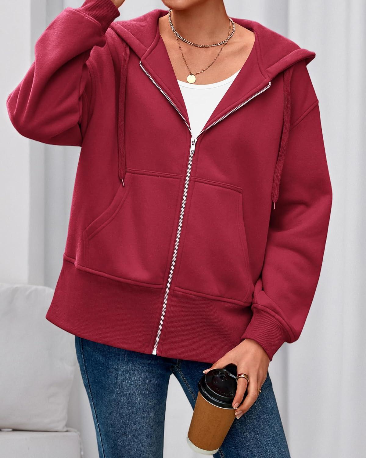 imageBTFBM Hoodies for Women Zip Up jacket Drawstring Spring Fashion 2026 Trendy Long Sleeve Sweatshirt Clothing OutfitsRed