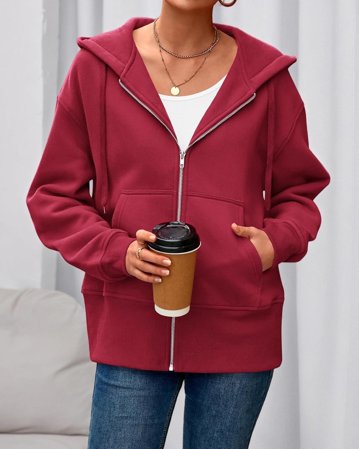 imageBTFBM Hoodies for Women Zip Up jacket Drawstring Spring Fashion 2026 Trendy Long Sleeve Sweatshirt Clothing OutfitsRed