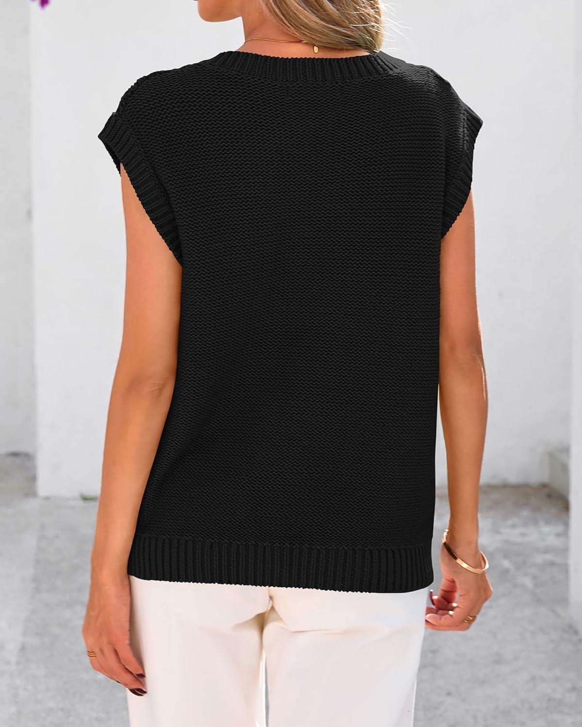 imageBTFBM Sweater Vest Women Oversized V Neck Cable Knit Casual Pullover Sweaters Fall Outfits 2025 Sleeveless TopsBlack
