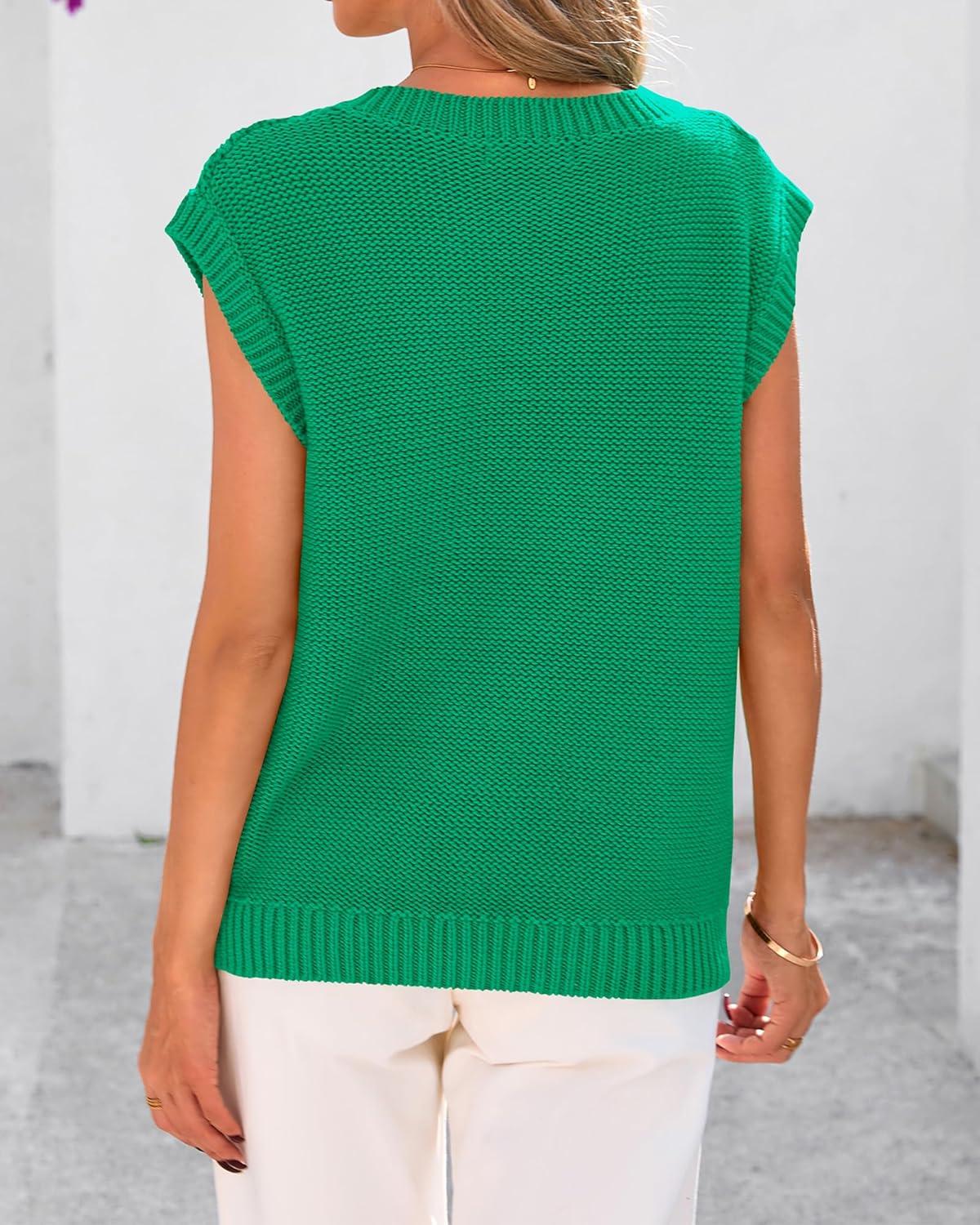 imageBTFBM Sweater Vest Women Oversized V Neck Cable Knit Casual Pullover Sweaters Fall Outfits 2025 Sleeveless TopsGreen