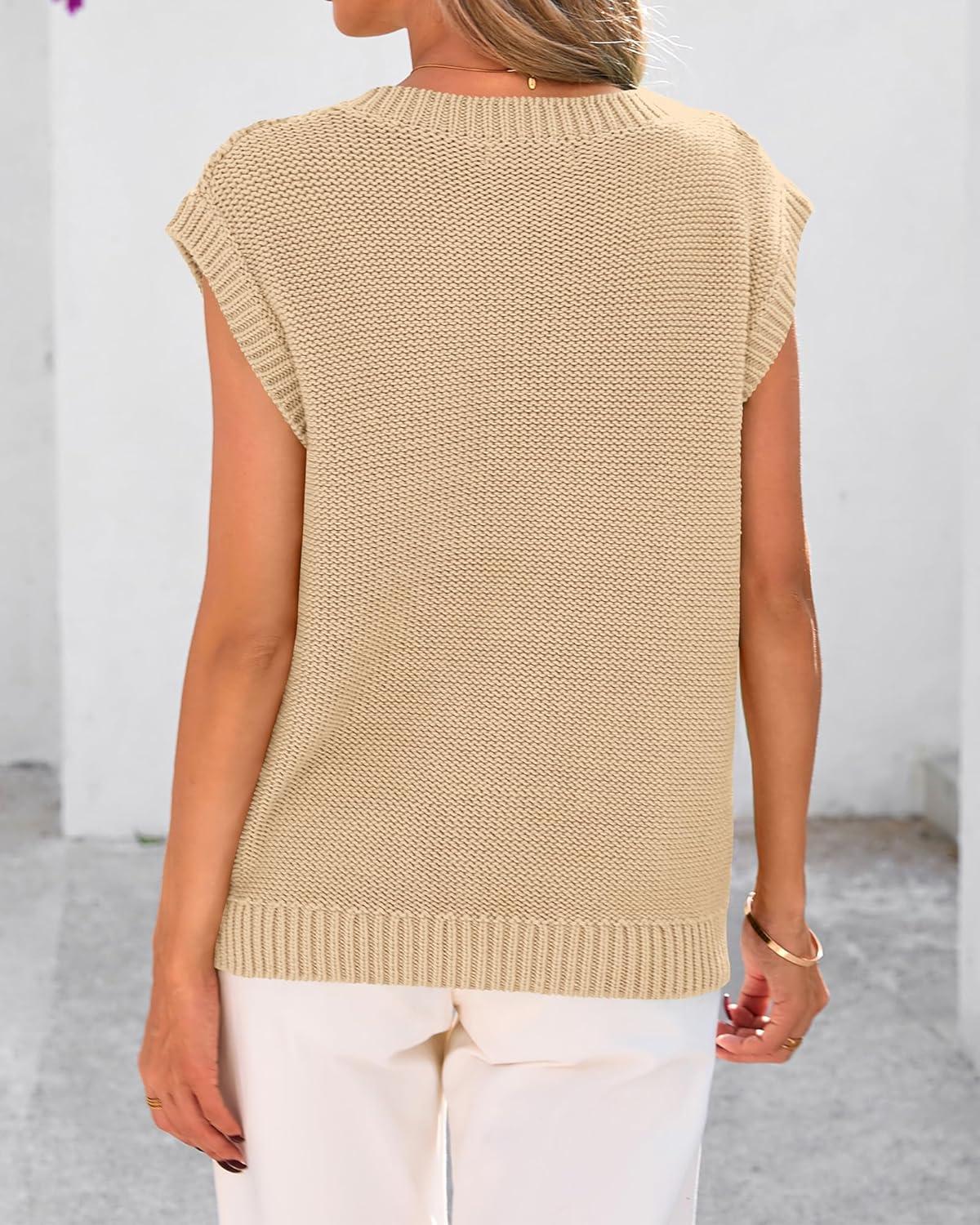 imageBTFBM Sweater Vest Women Oversized V Neck Cable Knit Casual Pullover Sweaters Fall Outfits 2025 Sleeveless TopsLight Khaki