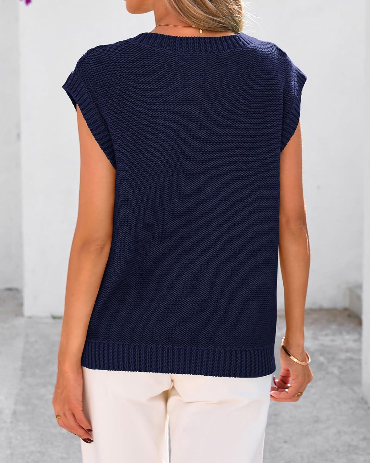 imageBTFBM Sweater Vest Women Oversized V Neck Cable Knit Casual Pullover Sweaters Fall Outfits 2025 Sleeveless TopsNavy