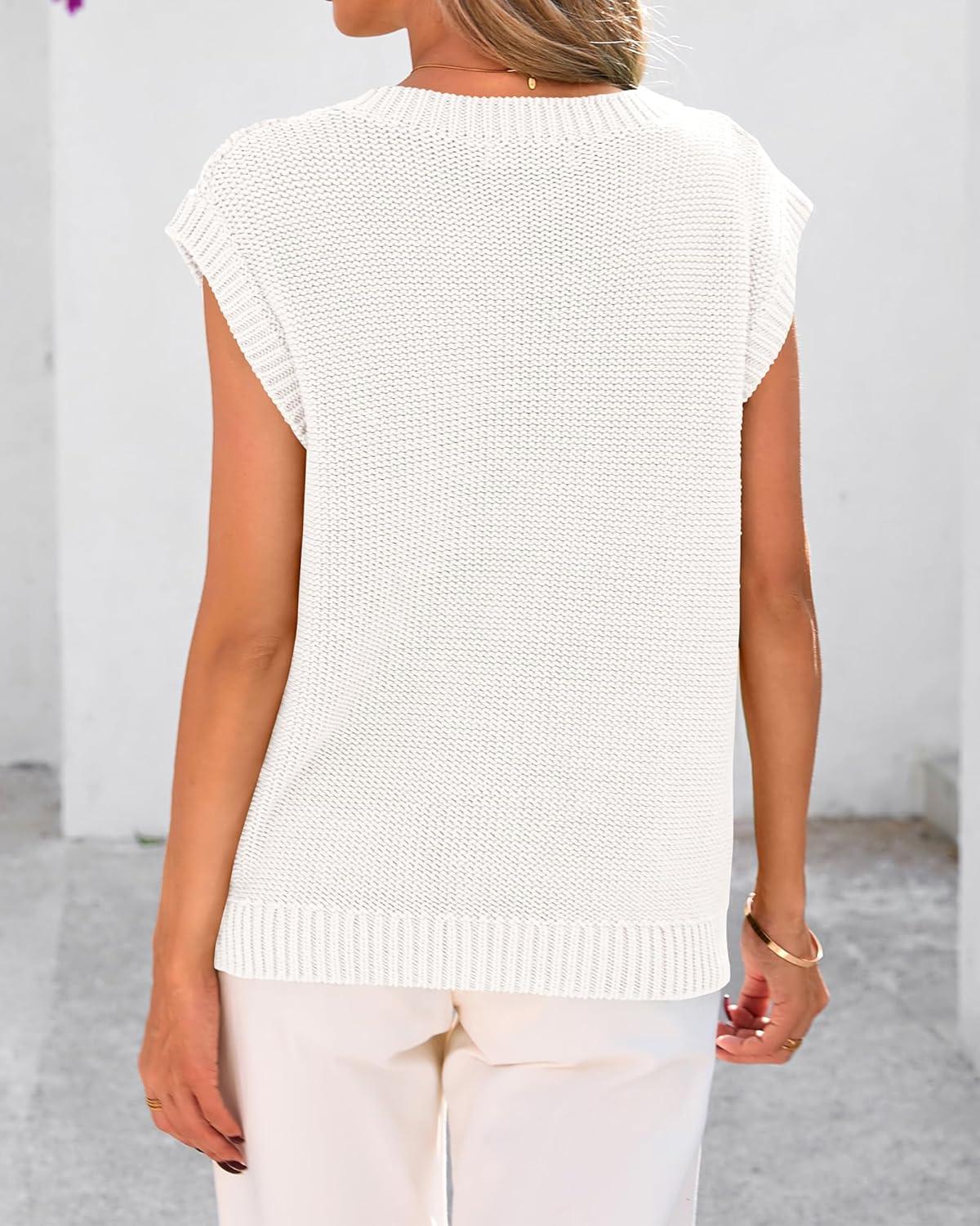 imageBTFBM Sweater Vest Women Oversized V Neck Cable Knit Casual Pullover Sweaters Fall Outfits 2025 Sleeveless TopsWhite