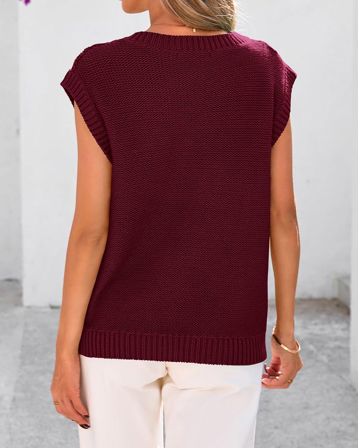 imageBTFBM Sweater Vest Women Oversized V Neck Cable Knit Casual Pullover Sweaters Fall Outfits 2025 Sleeveless TopsWine Red