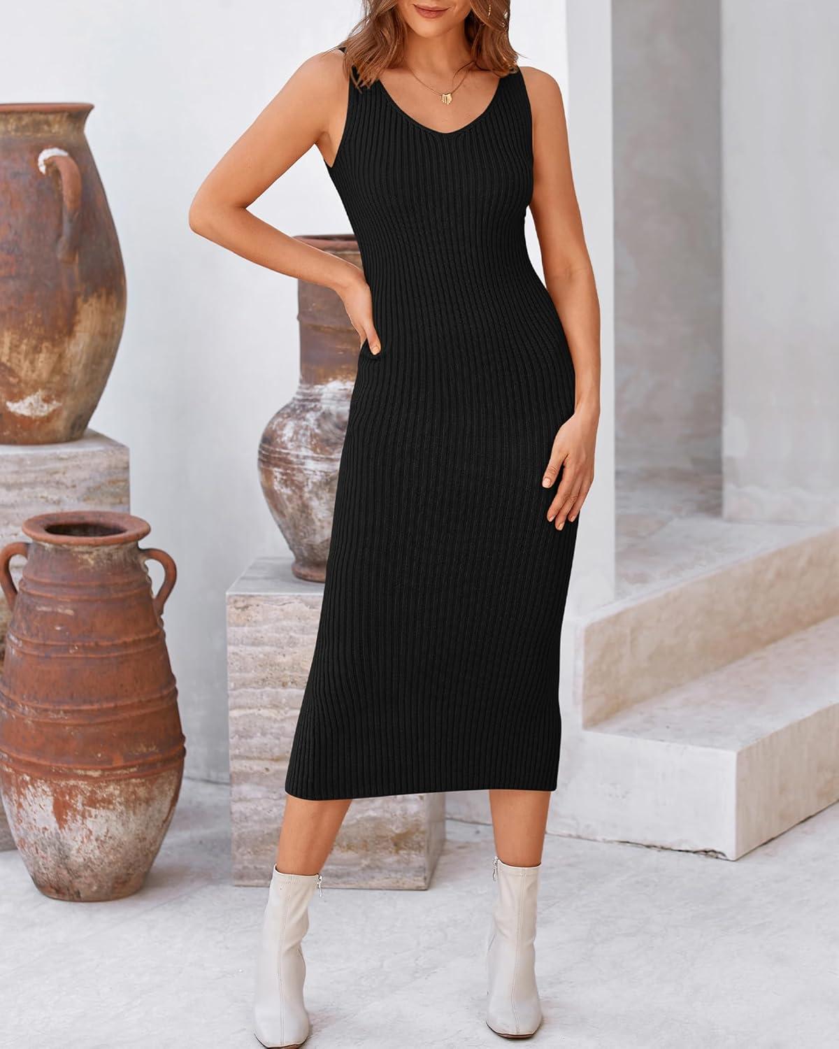 imageBTFBM Women Fall Knit Sweater Dress Set Bodycon Slit Midi Dresses Button Down Long Sleeve Cropped Cardigan 2 Piece SetsBlack