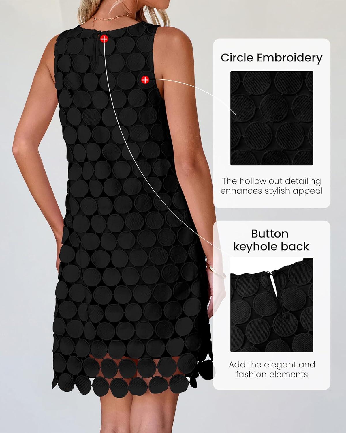 imageBTFBM Women Hollow Out Circle Embroidered Short Dresses Summer Casual Sleeveless Vacation Party Cocktail Tank DressBlack