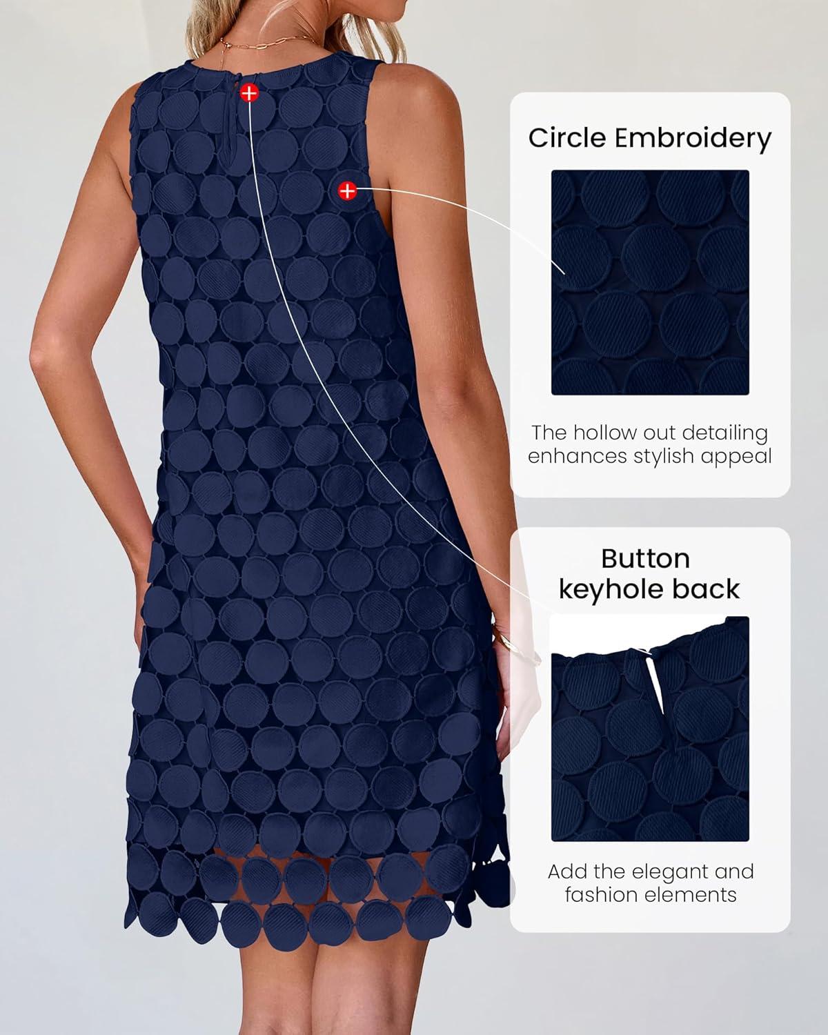 imageBTFBM Women Hollow Out Circle Embroidered Short Dresses Summer Casual Sleeveless Vacation Party Cocktail Tank DressNavy