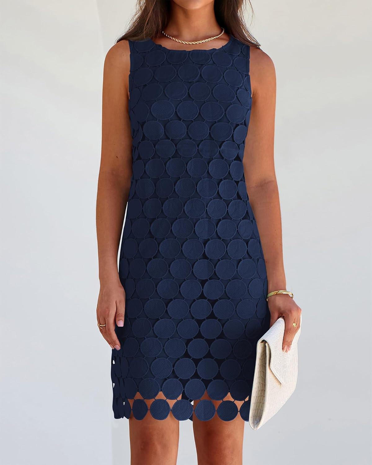 imageBTFBM Women Hollow Out Circle Embroidered Short Dresses Summer Casual Sleeveless Vacation Party Cocktail Tank DressNavy