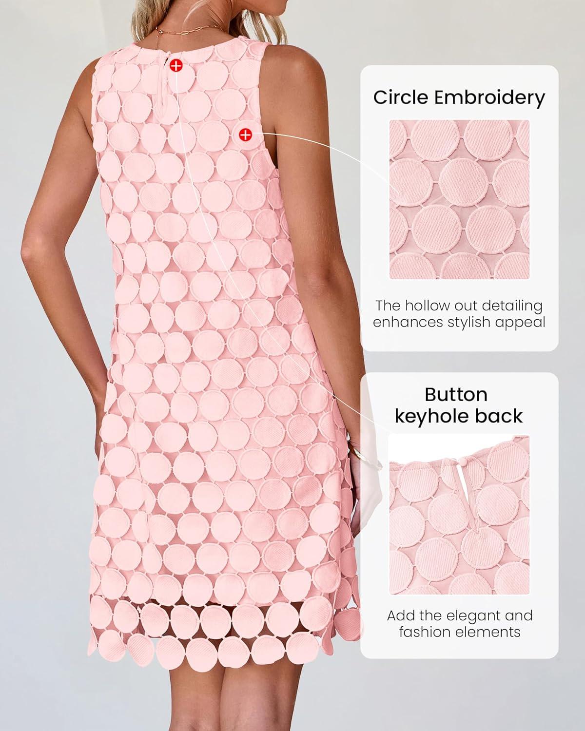 imageBTFBM Women Hollow Out Circle Embroidered Short Dresses Summer Casual Sleeveless Vacation Party Cocktail Tank DressPink