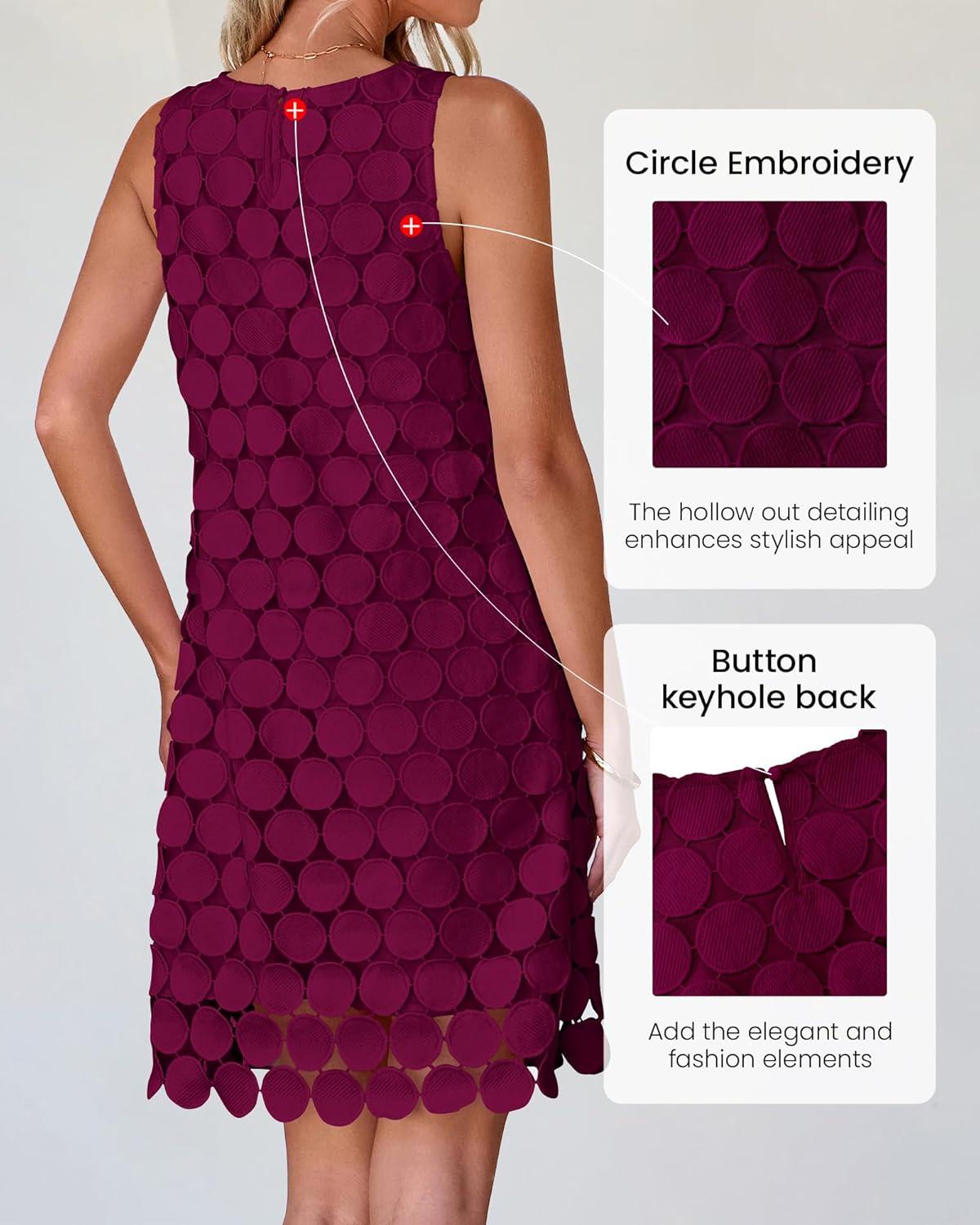 imageBTFBM Women Hollow Out Circle Embroidered Short Dresses Summer Casual Sleeveless Vacation Party Cocktail Tank DressWine Red