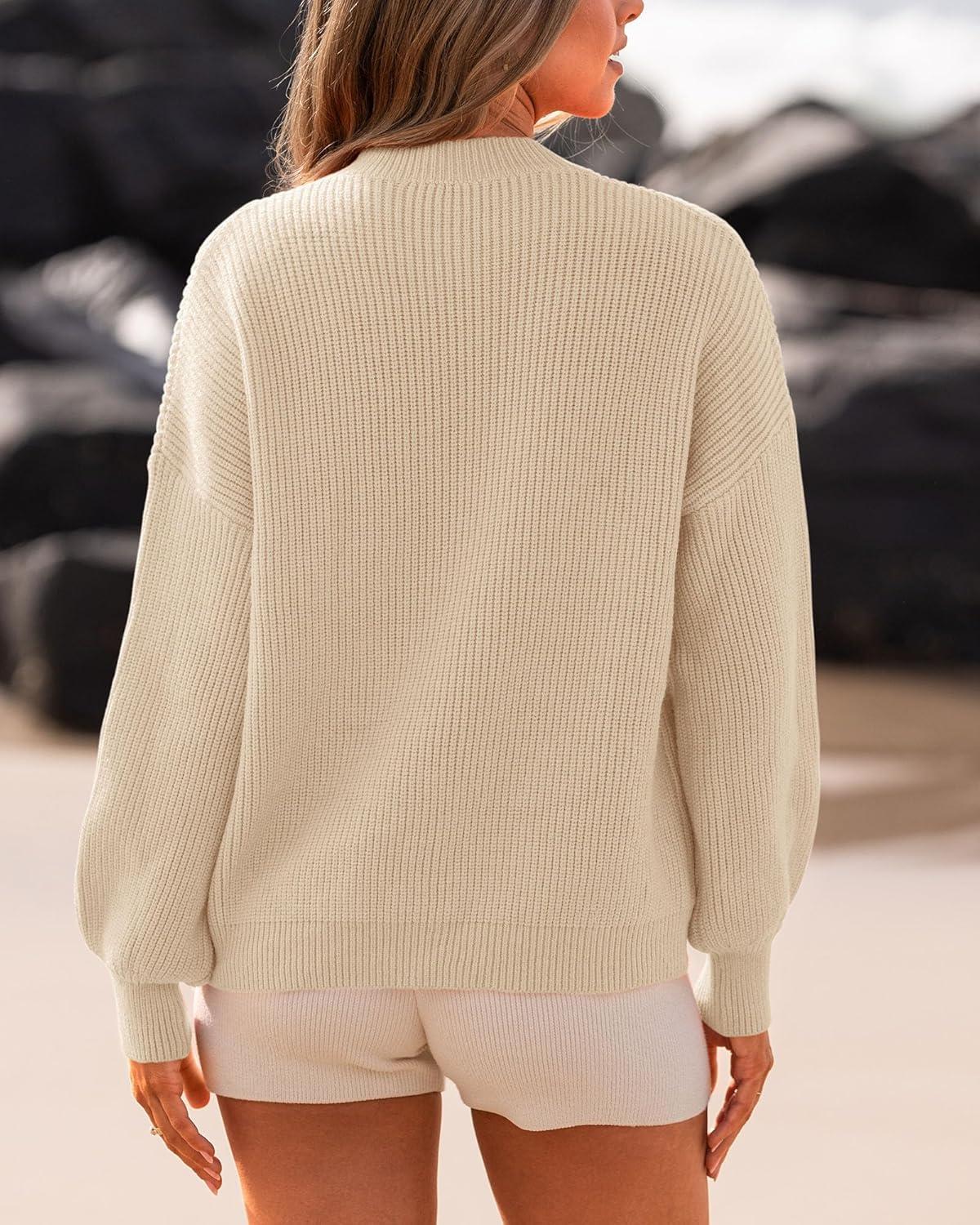 imageBTFBM Womens Casual Long Sleeve Sweaters Crew Neck Oversized Ribbed Knit Pullover Sweater 2025 Fall Winter Jumper TopsSolid Apricot