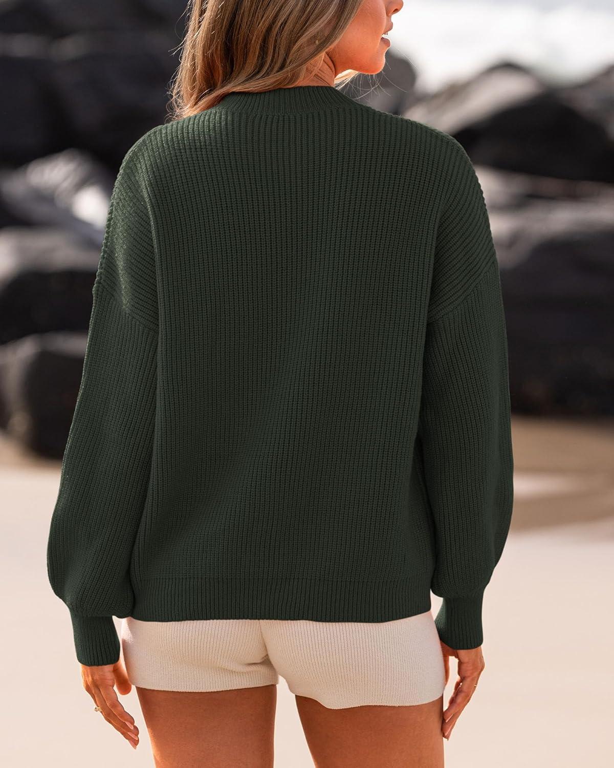 imageBTFBM Womens Casual Long Sleeve Sweaters Crew Neck Oversized Ribbed Knit Pullover Sweater 2025 Fall Winter Jumper TopsSolid Army Green