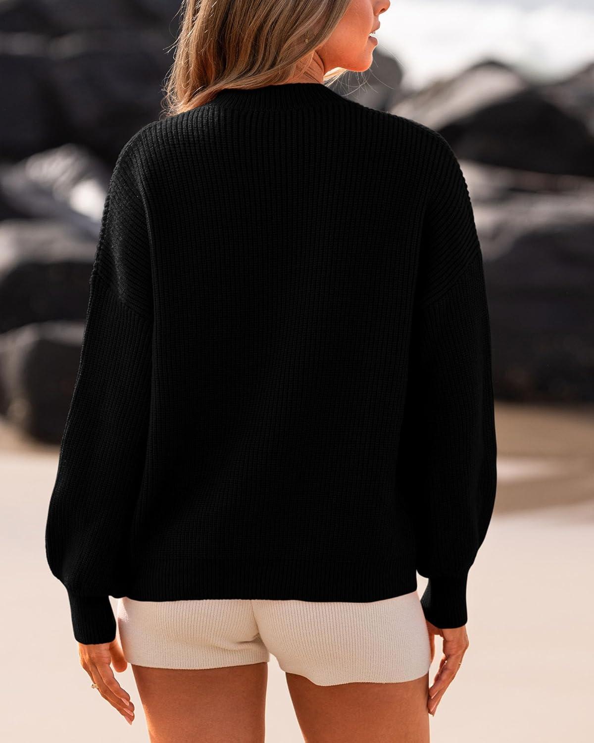 imageBTFBM Womens Casual Long Sleeve Sweaters Crew Neck Oversized Ribbed Knit Pullover Sweater 2025 Fall Winter Jumper TopsSolid Black