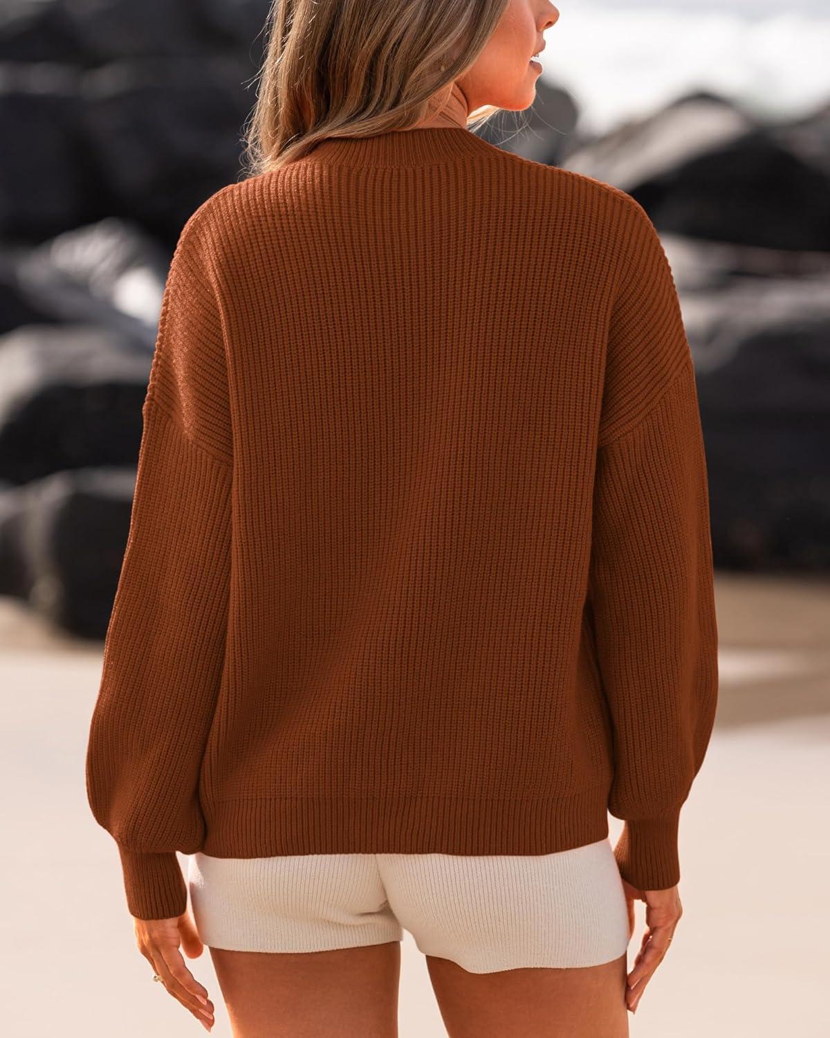 imageBTFBM Womens Casual Long Sleeve Sweaters Crew Neck Oversized Ribbed Knit Pullover Sweater 2025 Fall Winter Jumper TopsSolid Caramel