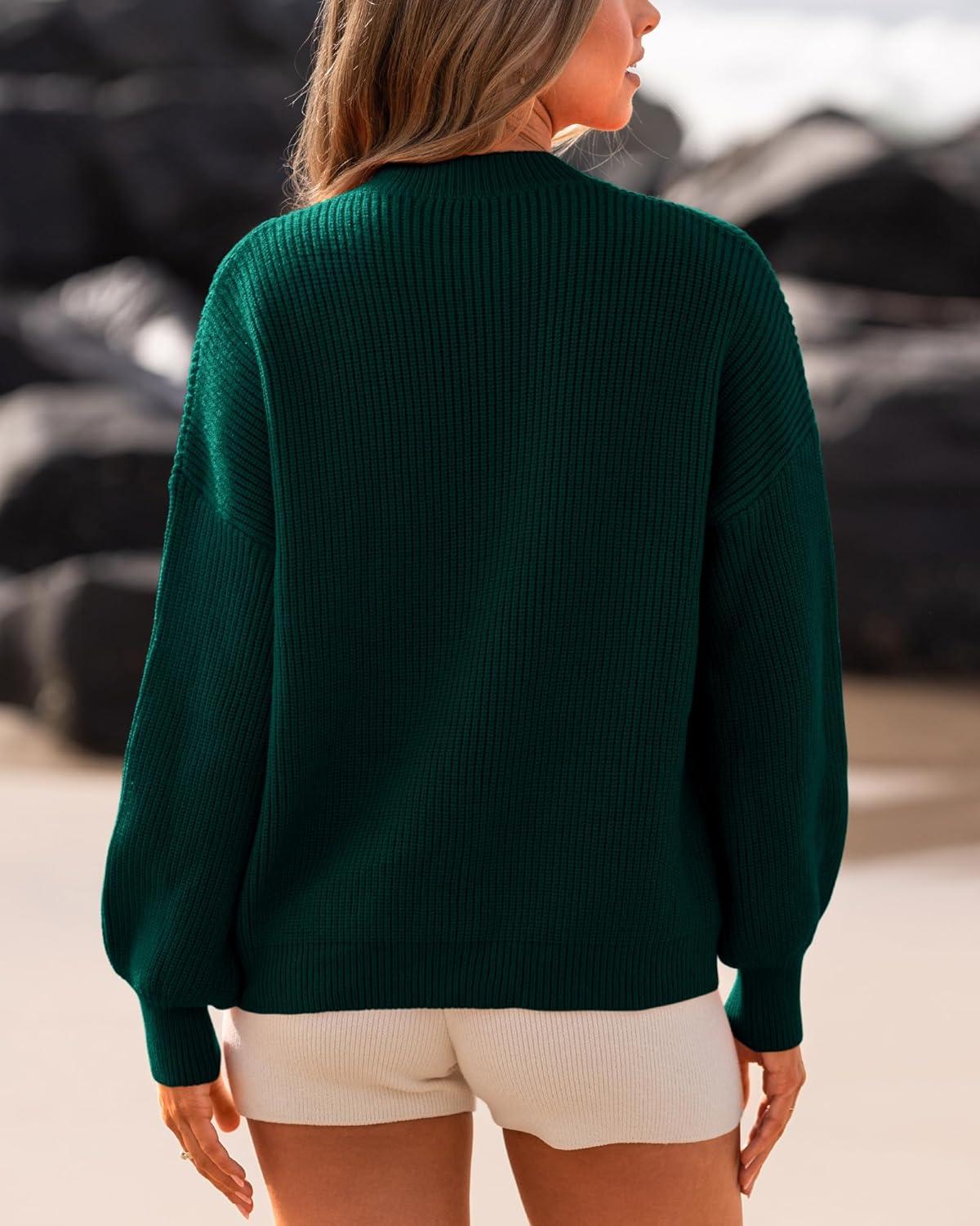 imageBTFBM Womens Casual Long Sleeve Sweaters Crew Neck Oversized Ribbed Knit Pullover Sweater 2025 Fall Winter Jumper TopsSolid Dark Green