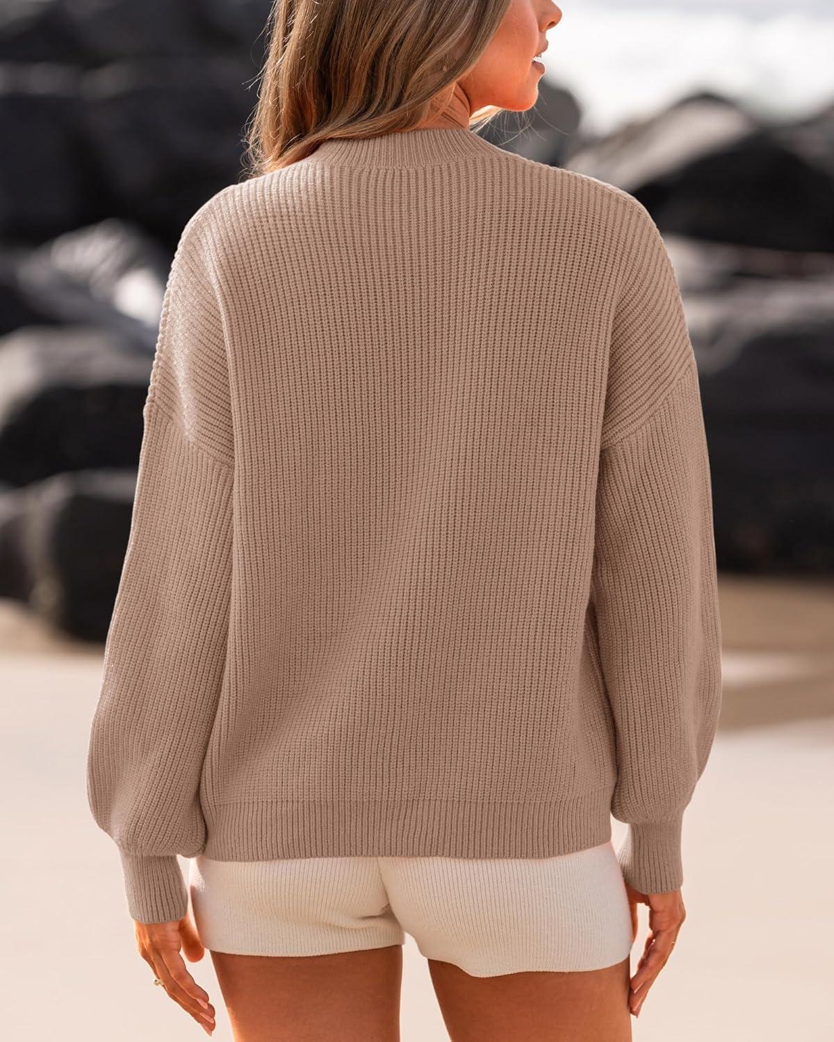 imageBTFBM Womens Casual Long Sleeve Sweaters Crew Neck Oversized Ribbed Knit Pullover Sweater 2025 Fall Winter Jumper TopsSolid Light Khaki