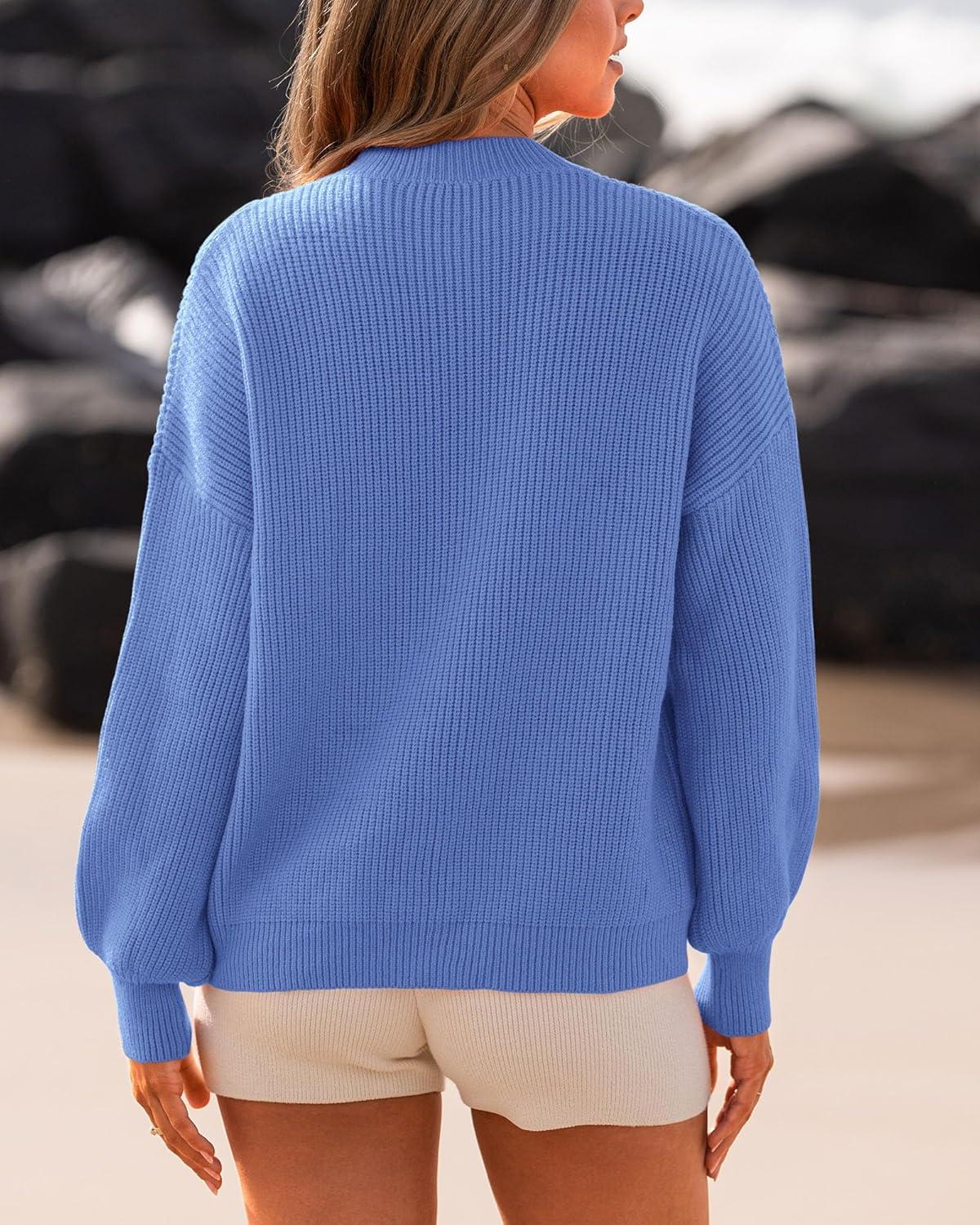 imageBTFBM Womens Casual Long Sleeve Sweaters Crew Neck Oversized Ribbed Knit Pullover Sweater 2025 Fall Winter Jumper TopsSolid Sky Blue